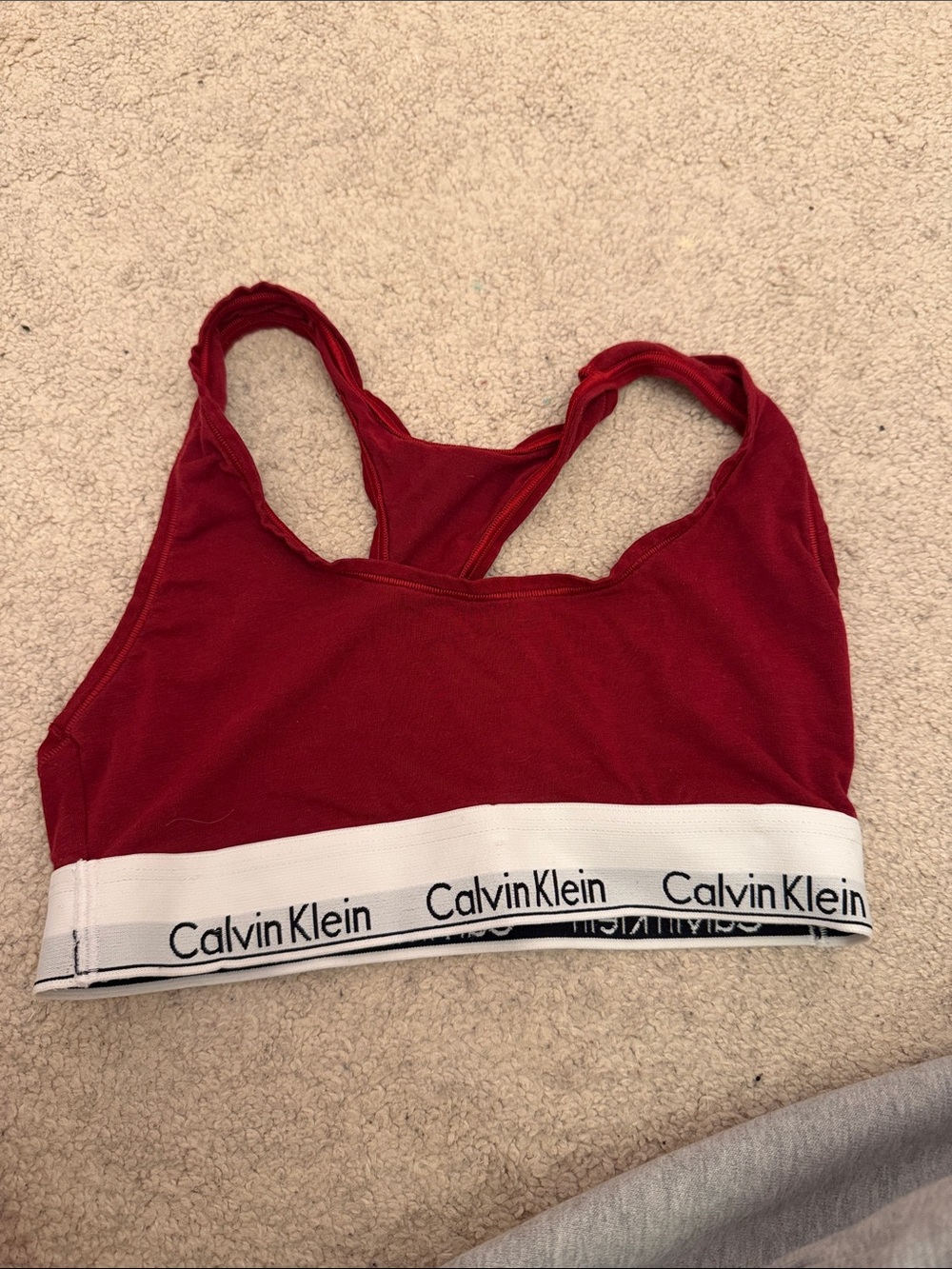 Calvin Klein Red Racerback Bralette with White Branded Band